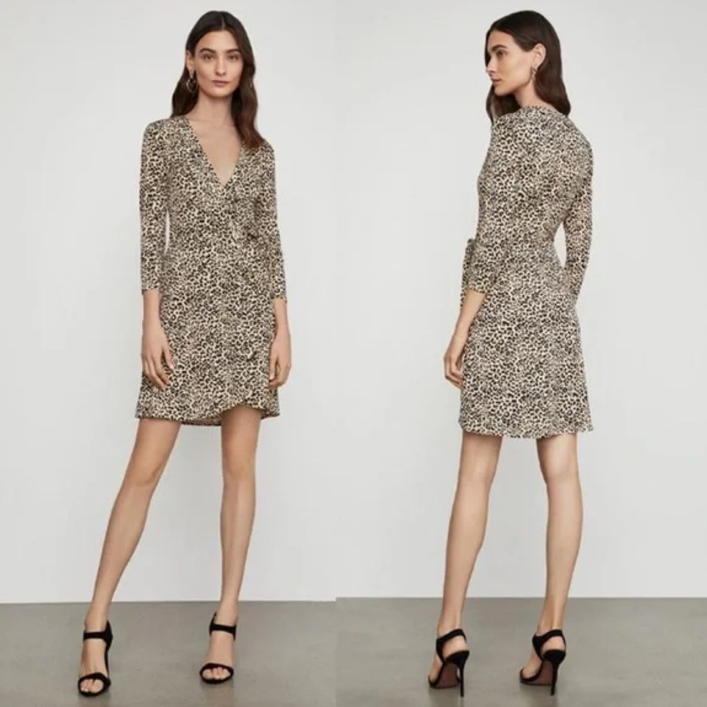 BCBG Max Azria Leopard Print Faux Wrap Dress M $178